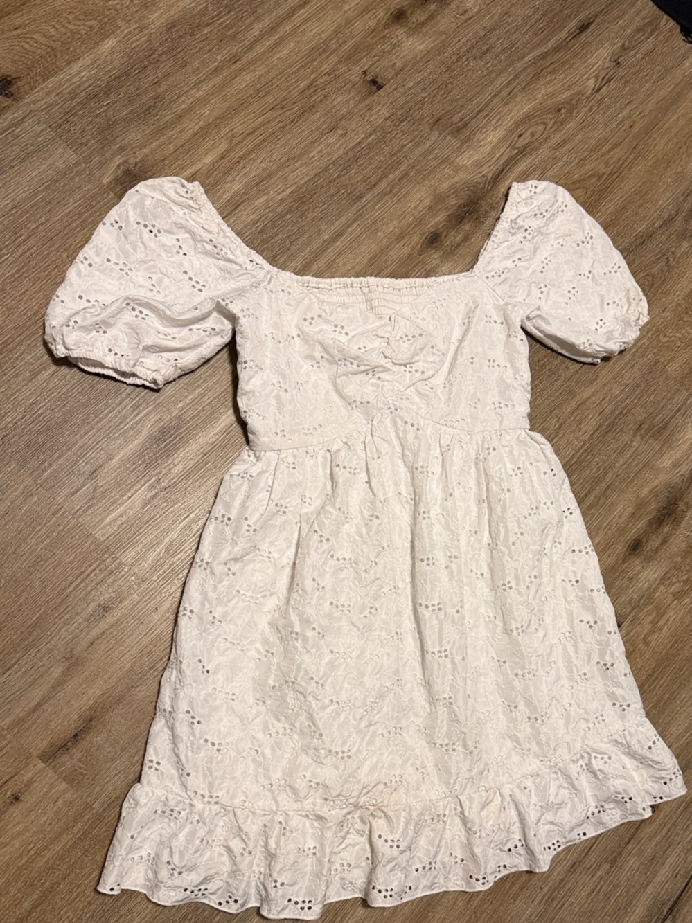 White Eyelet Puff Sleeve Mini Dress